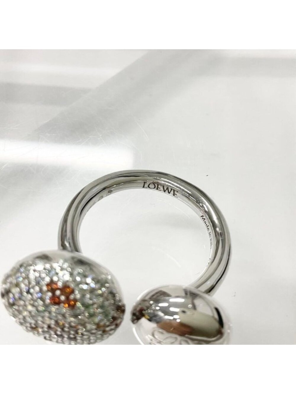 Loewe Anagram Ring Rhinestone Silver - Picture 5 of 7
